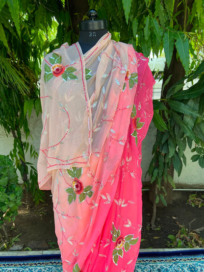 Rosé Bloom Chiffon Saree