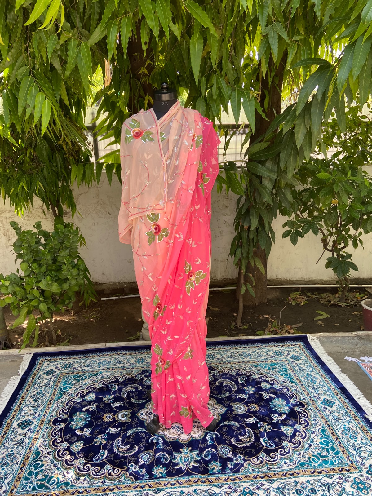 Rosé Bloom Chiffon Saree