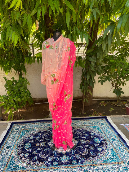 Rosé Bloom Chiffon Saree