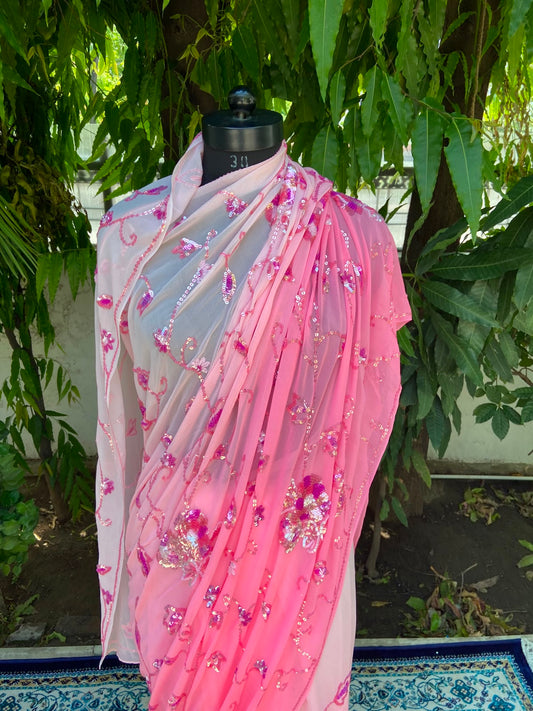 Rosé Charm Chiffon Saree