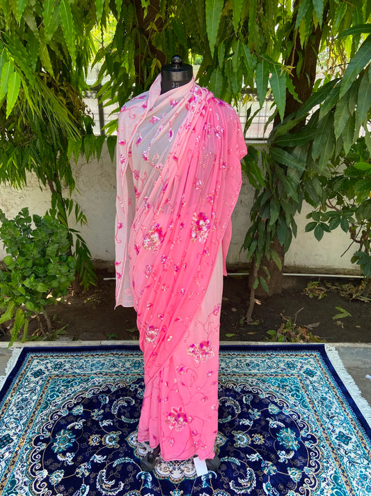Rosé Charm Chiffon Saree