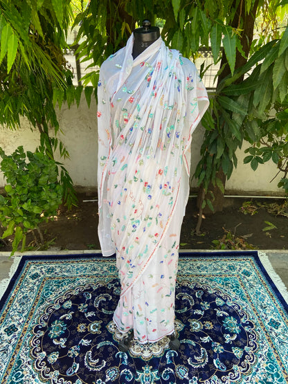 Ivory Bloom Chiffon Saree