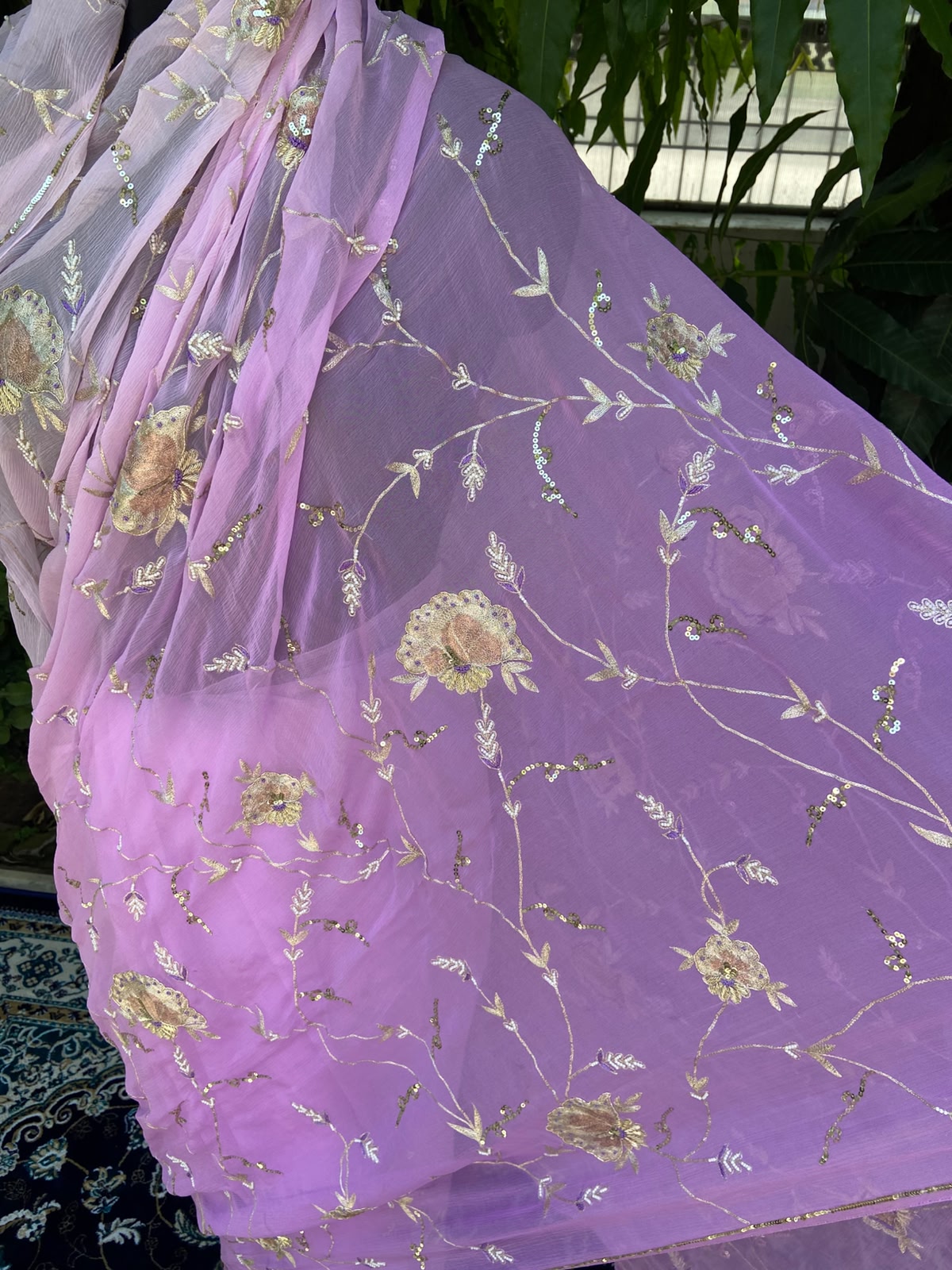 Lavender Radiance Chiffon Saree
