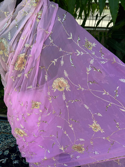 Lavender Radiance Chiffon Saree