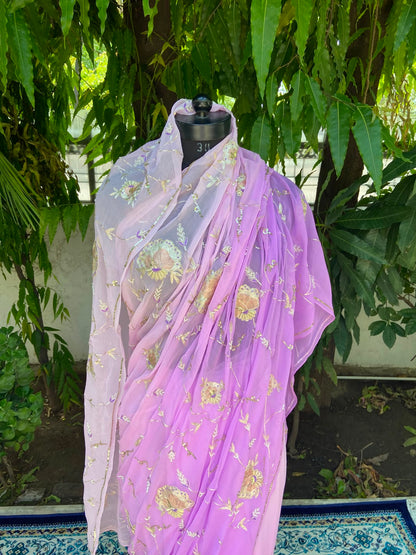 Lavender Radiance Chiffon Saree