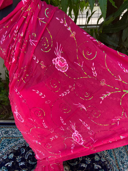 Fuchsia Glow Chiffon Saree