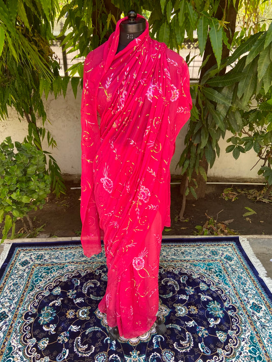 Fuchsia Glow Chiffon Saree
