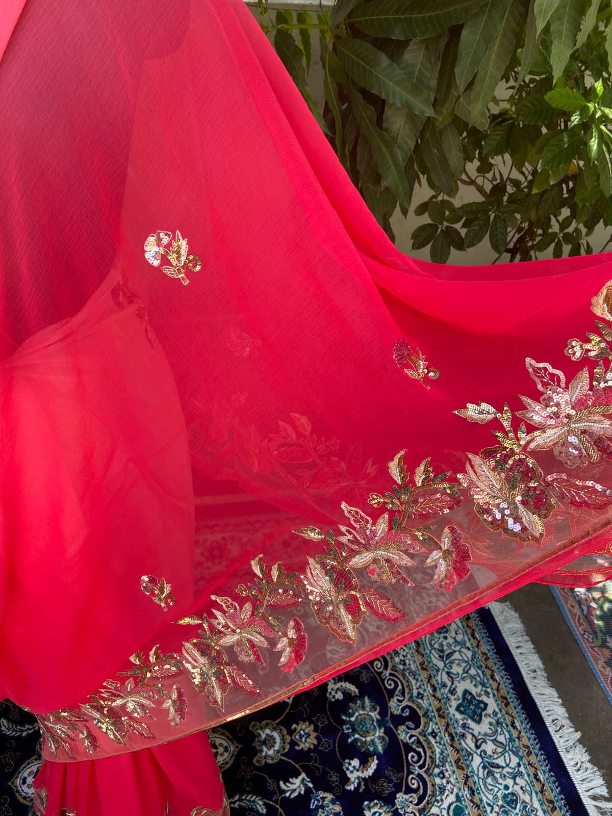Crimson Glow Chiffon Saree