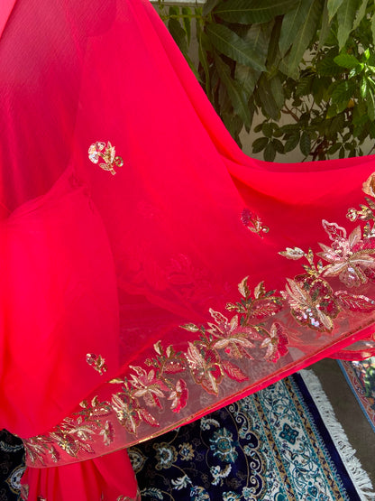 Crimson Glow Chiffon Saree