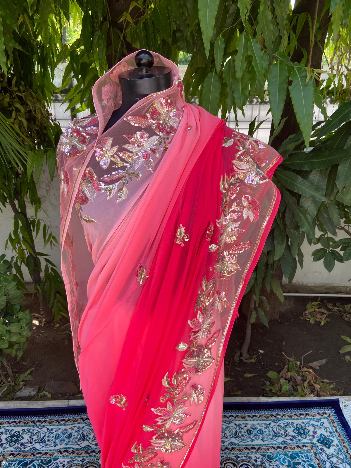 Crimson Glow Chiffon Saree
