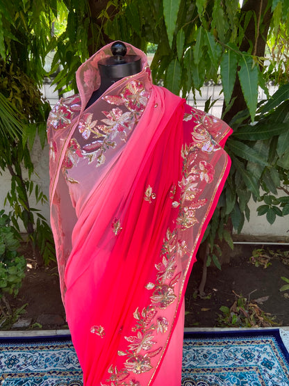 Crimson Glow Chiffon Saree