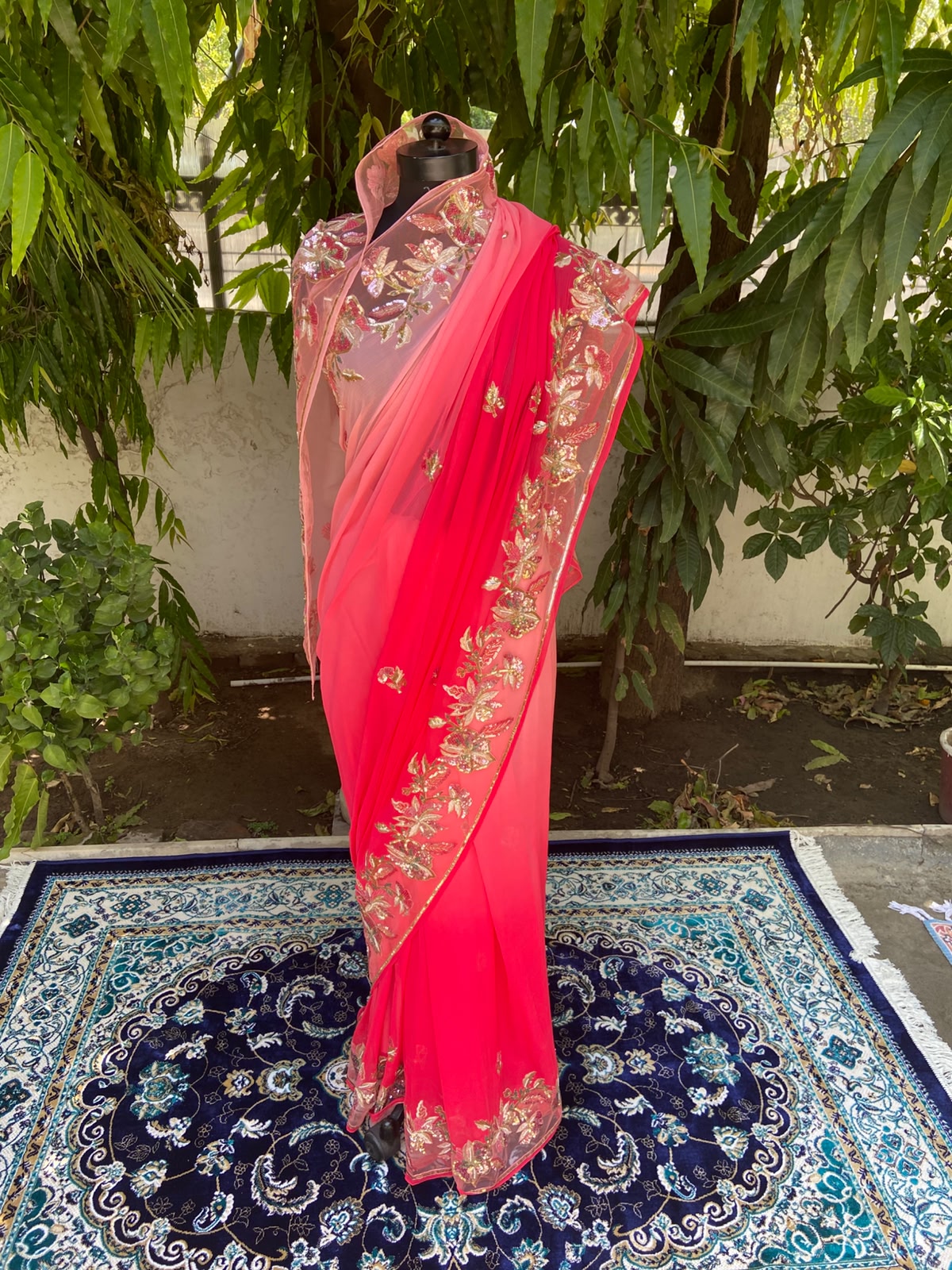 Crimson Glow Chiffon Saree