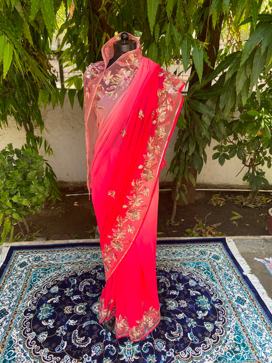 Crimson Glow Chiffon Saree