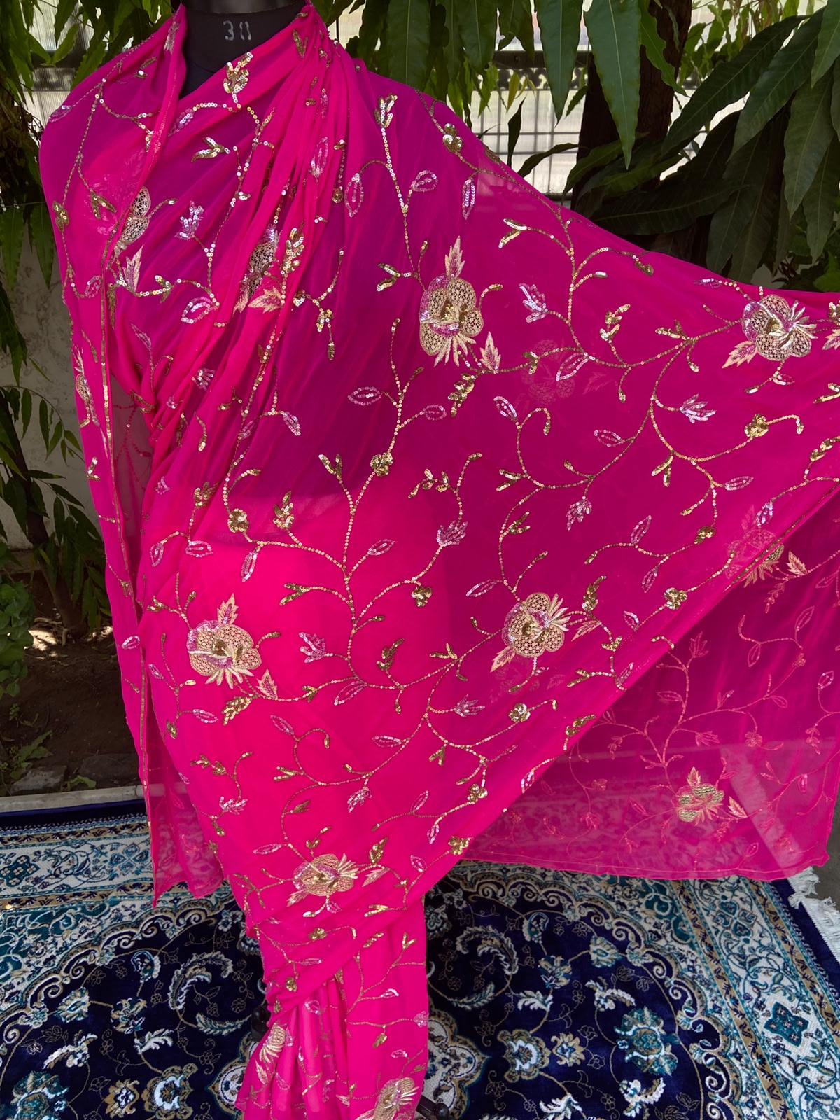 Golden Rose Chiffon Saree