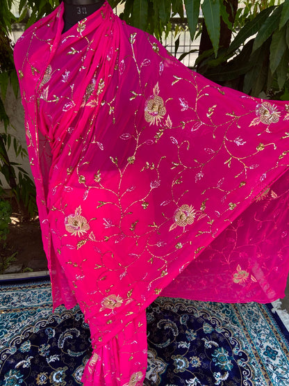 Golden Rose Chiffon Saree