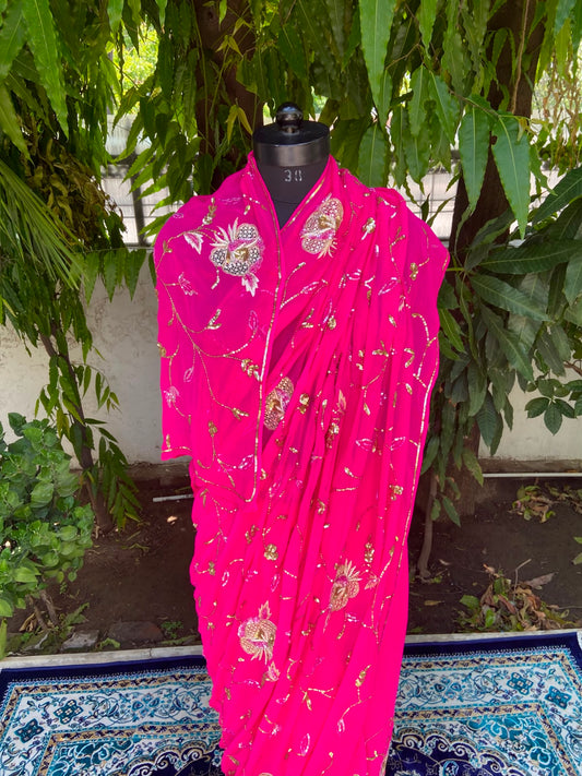 Golden Rose Chiffon Saree