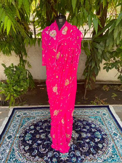 Golden Rose Chiffon Saree