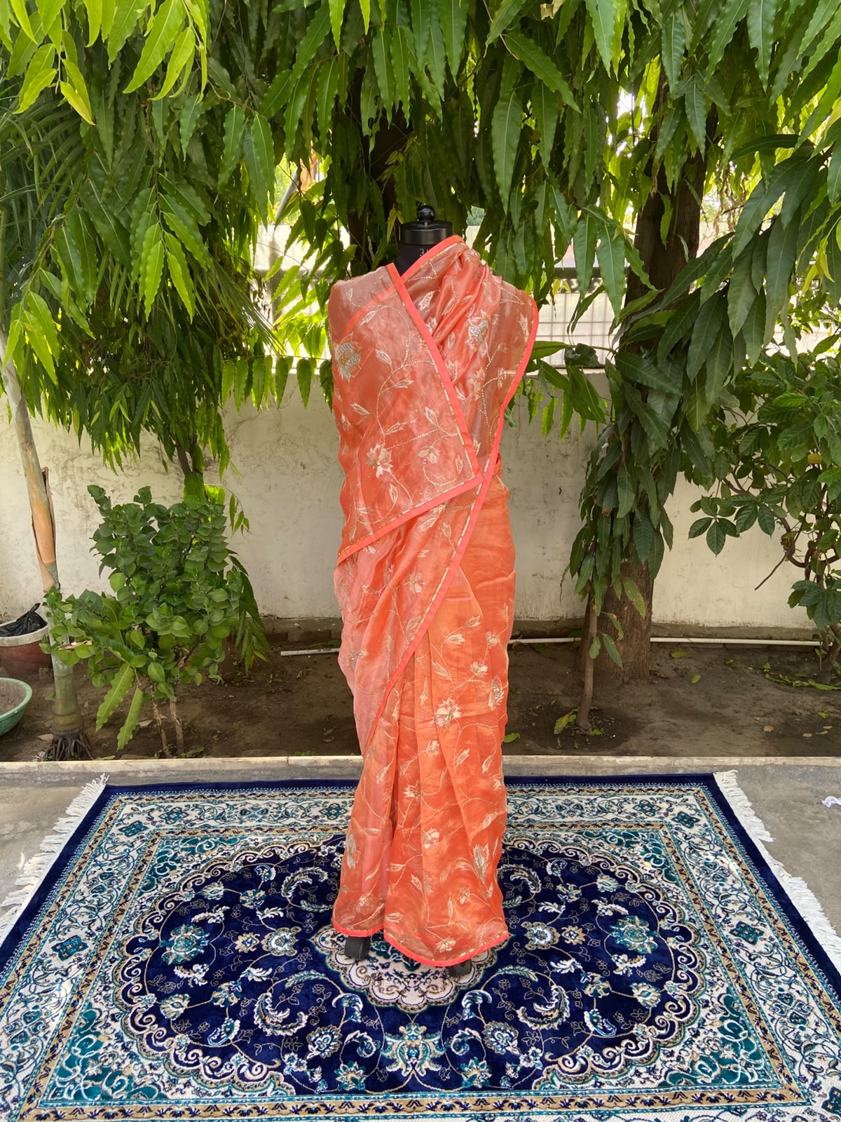 Sunset Bloom Tissue Saree