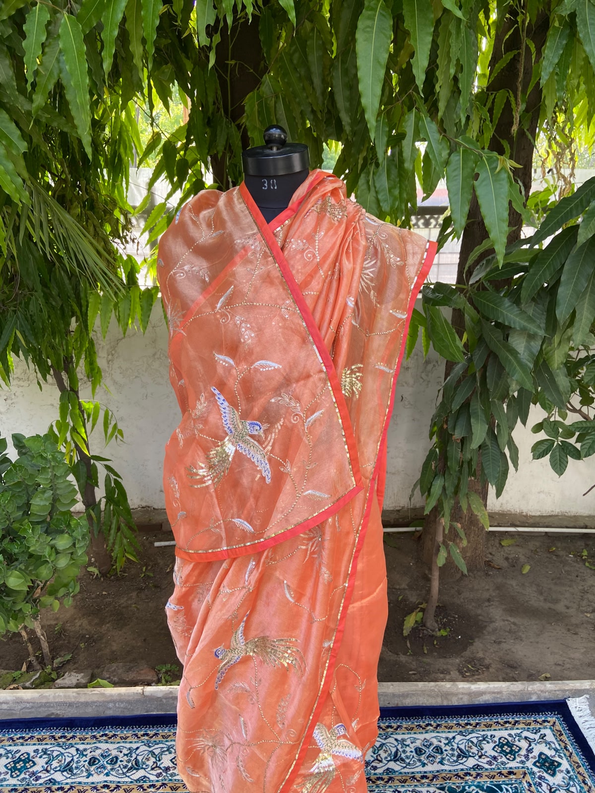 Coral Aviary Tissue Saree