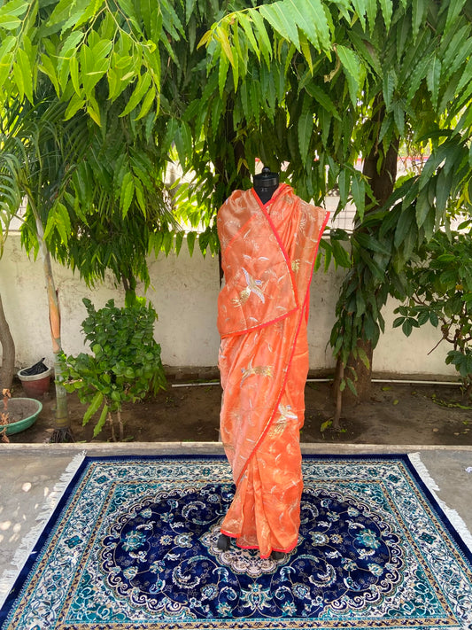 Coral Aviary Tissue Saree
