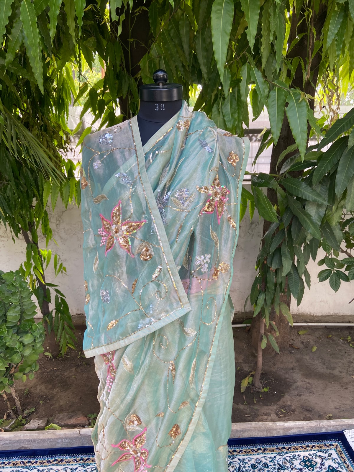 Aqua Blossom Tissue Saree