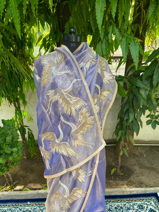 Lavender Flight Tissue Saree
