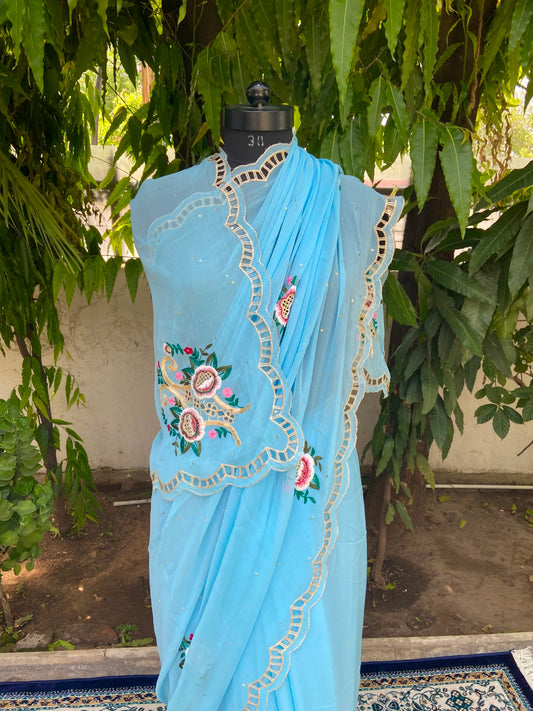 Azure Grace Chiffon Saree