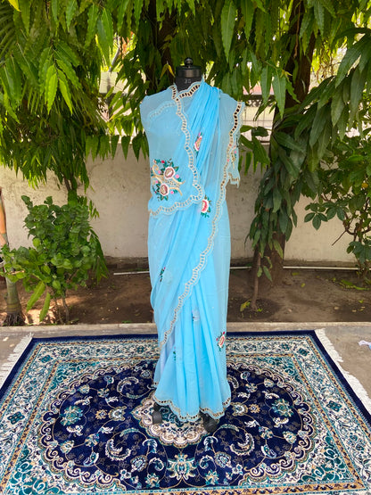 Azure Grace Chiffon Saree