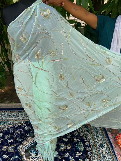 Sage green chiffon saree