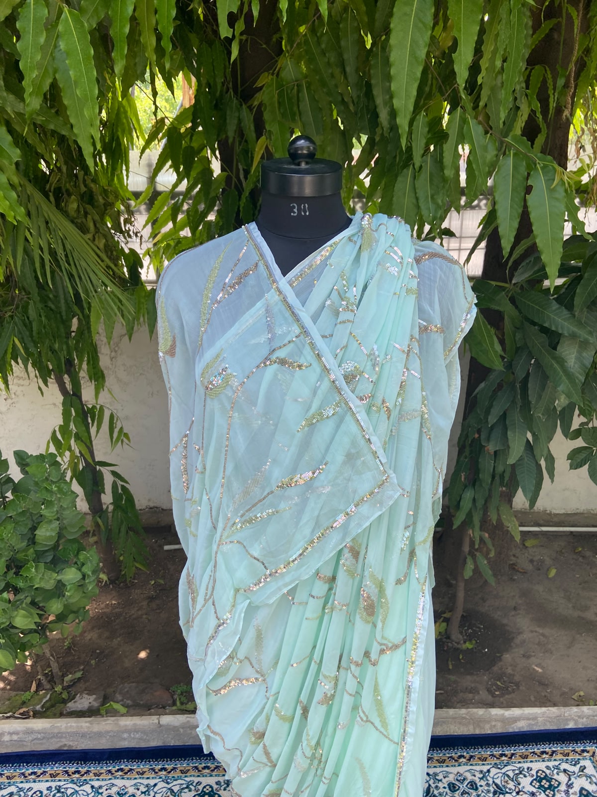 Sage green chiffon saree