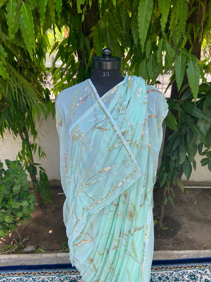 Sage green chiffon saree