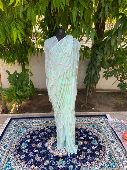 Sage green chiffon saree