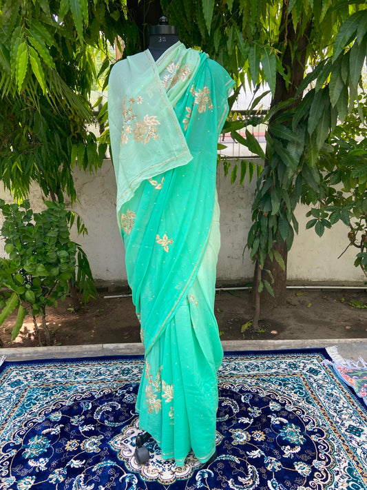 Emerald Bloom Chiffon Saree