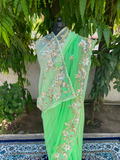 Pearl Meadow Chiffon Saree
