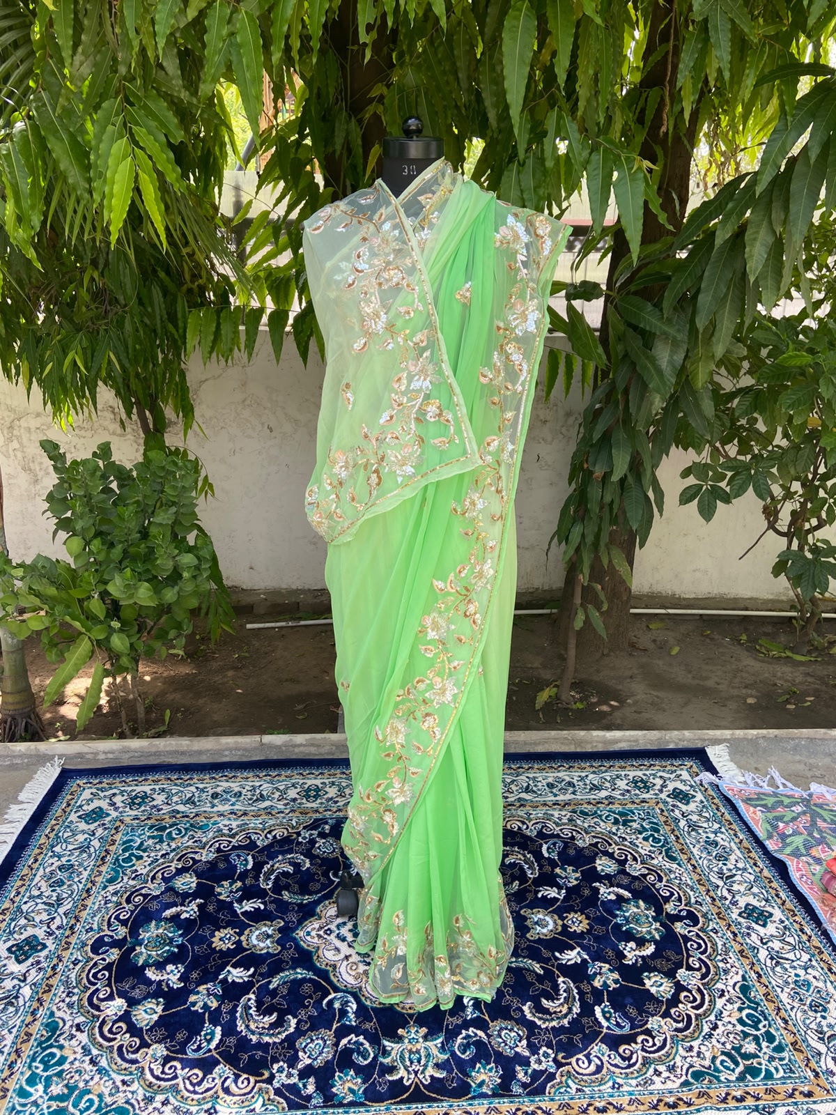 Pearl Meadow Chiffon Saree