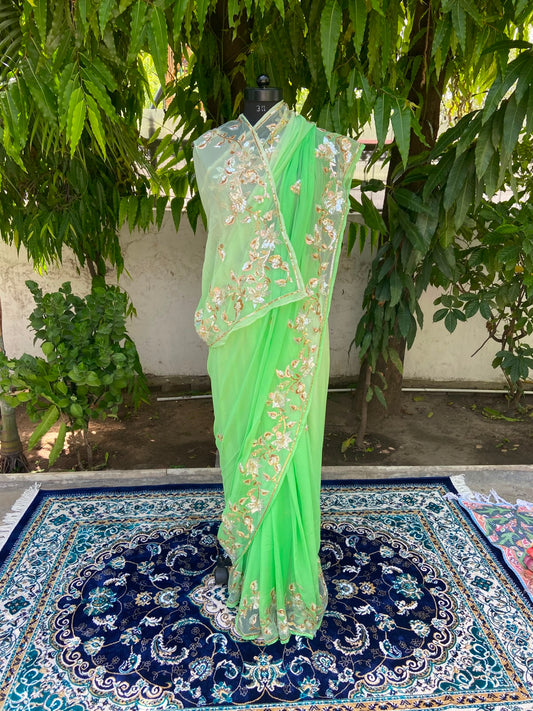 Pearl Meadow Chiffon Saree