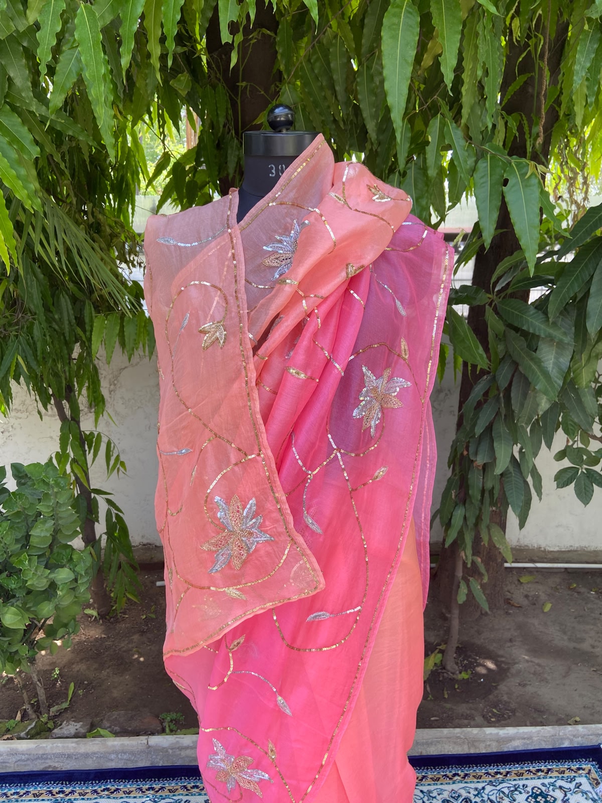 Peach Blossom Organza Saree