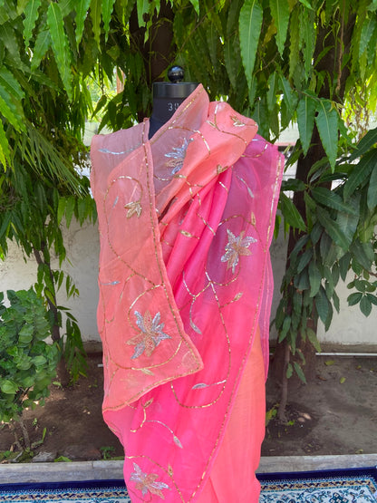 Peach Blossom Organza Saree