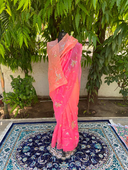 Peach Blossom Organza Saree