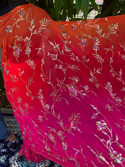 Flame Bloom Chiffon Saree