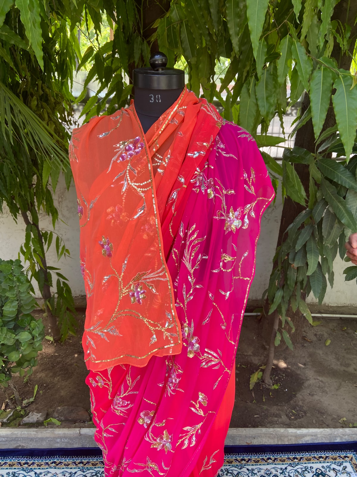 Flame Bloom Chiffon Saree