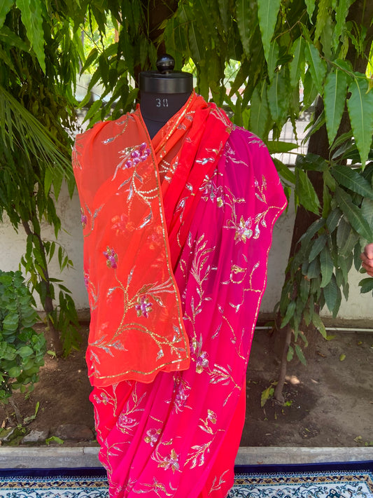 Flame Bloom Chiffon Saree