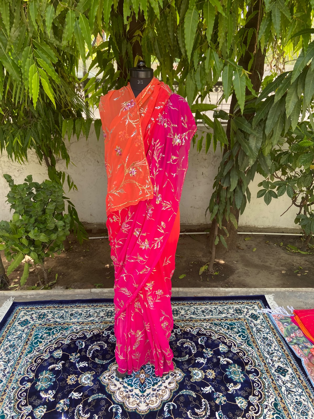 Flame Bloom Chiffon Saree