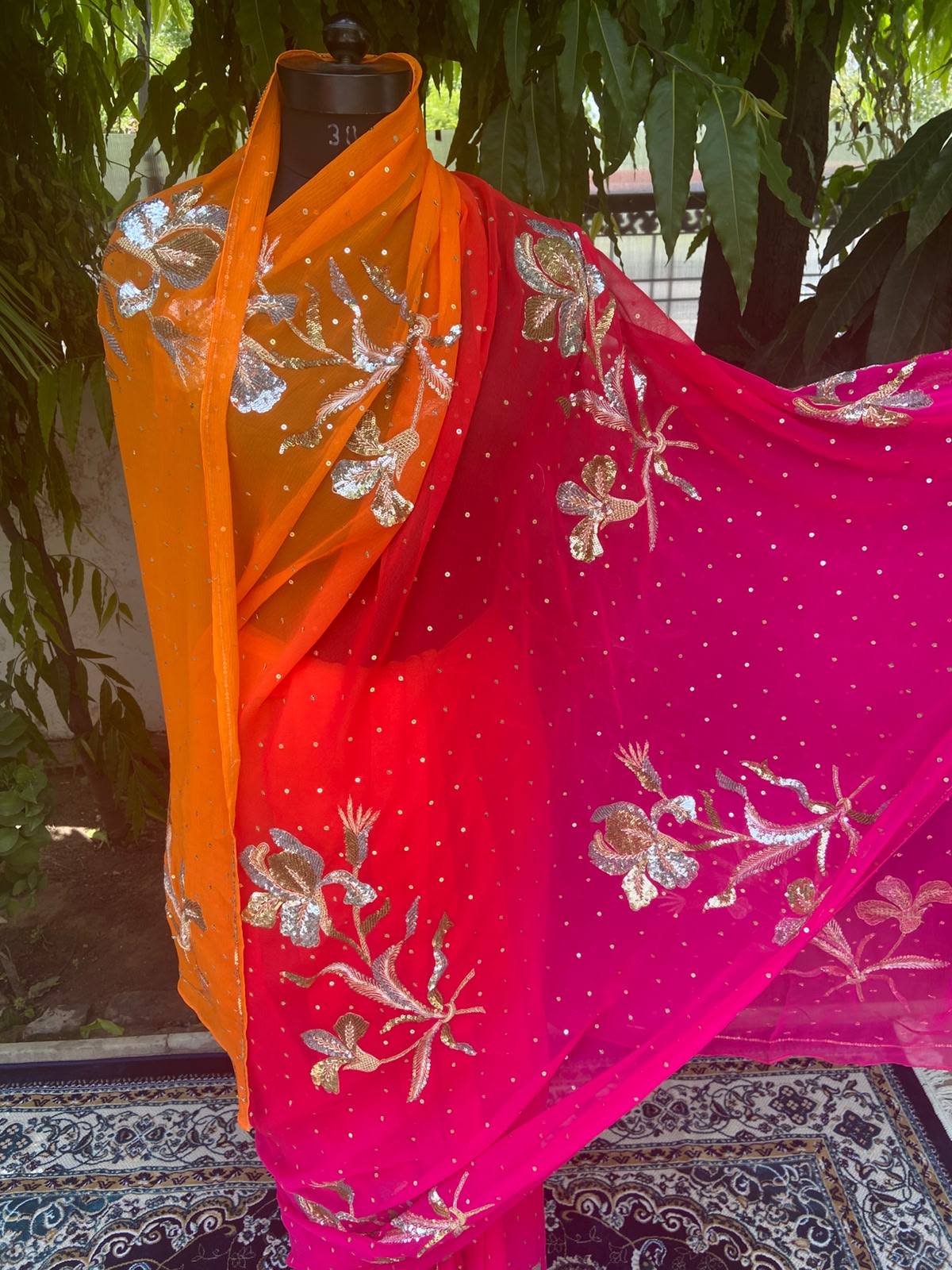 Sunset Glow Chiffon Saree
