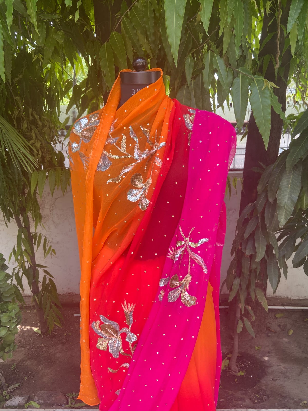 Sunset Glow Chiffon Saree