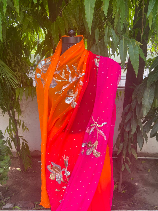 Sunset Glow Chiffon Saree