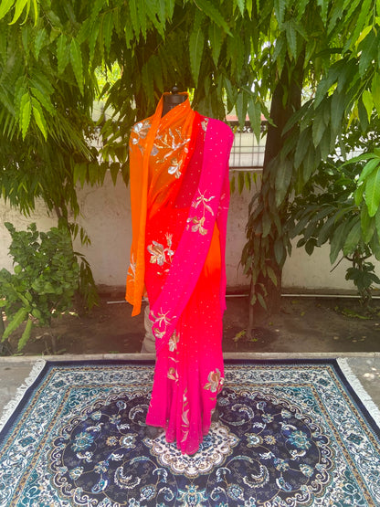 Sunset Glow Chiffon Saree