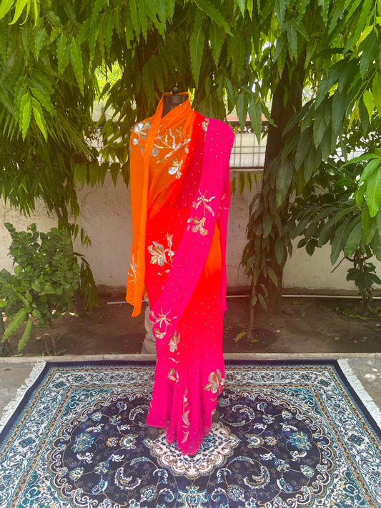 Sunset Glow Chiffon Saree