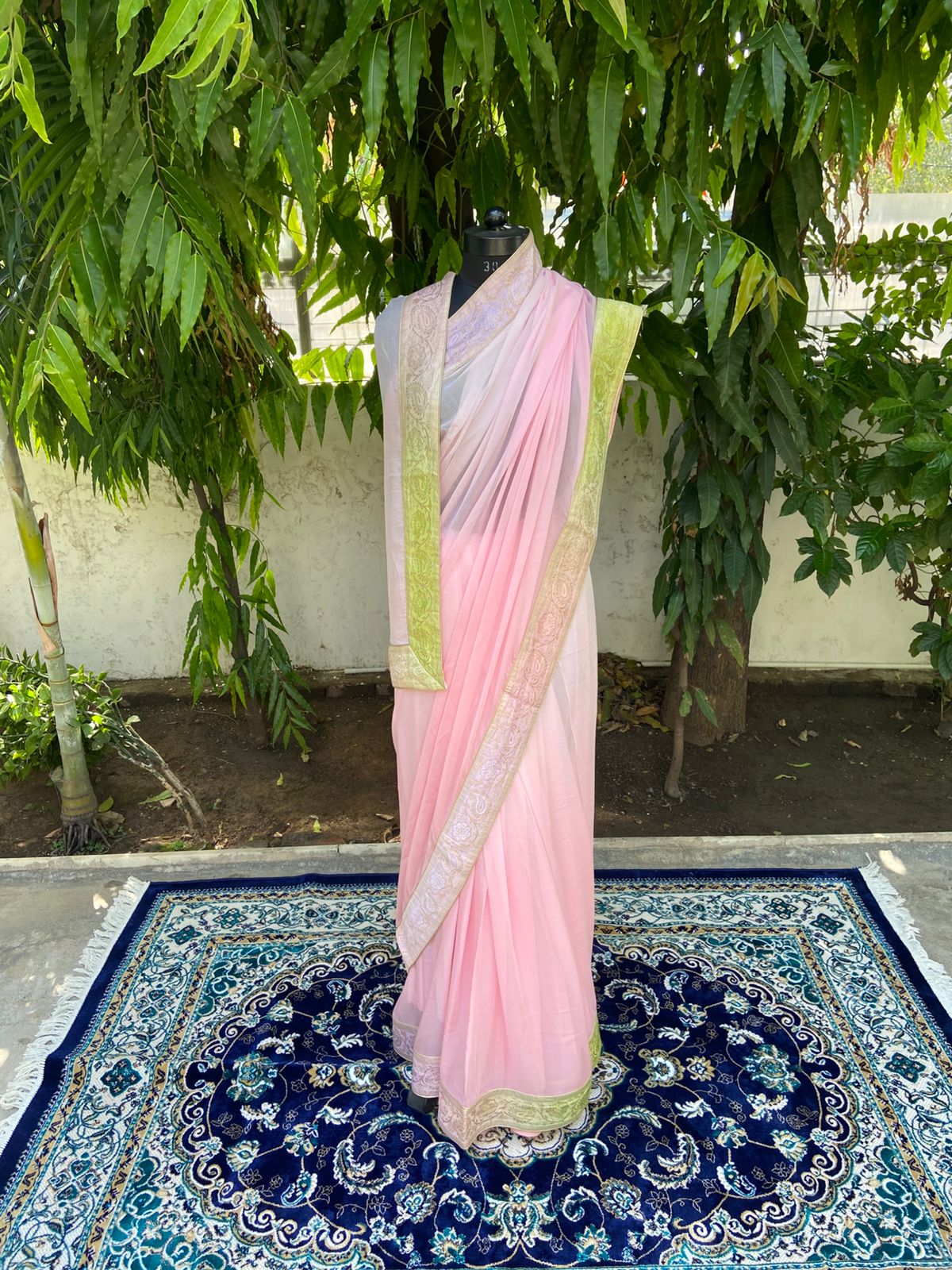Blush pink ombre antique banarasi border saree