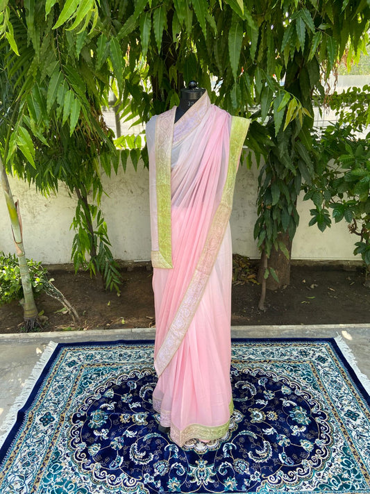 Blush pink ombre antique banarasi border saree